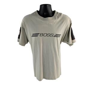 VTG BOSS made in USA t Shirt mens L beige tan‎ 7023
